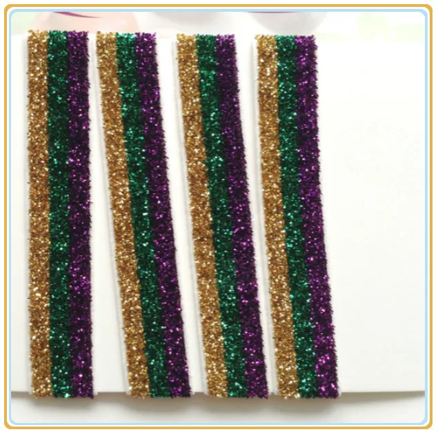 

(Price Negotiated) 5/8" Lavender / Emerald / Gold Striped Stretch Glitter Velvet Ribbon