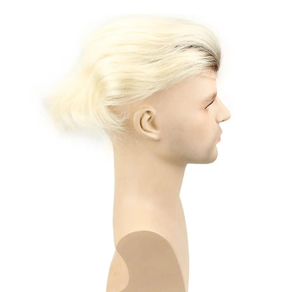 Eseewigs коричневый корни 60 платиновой блондинки из эффектом деграде(переход от темного к накладки из искусственных волос 4T60 прямо бразильский Реми человеческие волосы заменить Для мужчин t Системы для Для мужчин 10x8