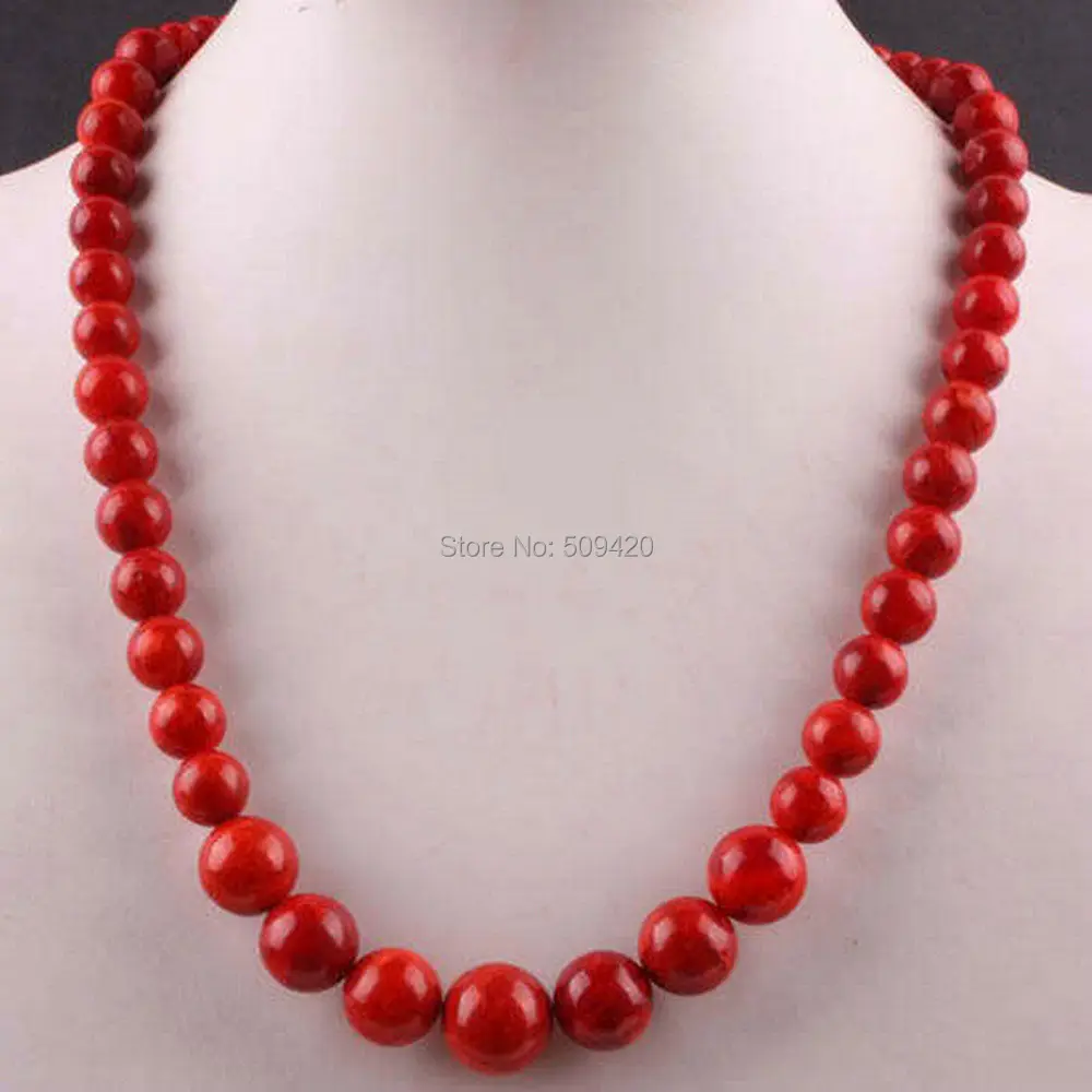 

W&O655 NEW 6-14MM Red Coral Round Beads Necklace jewe Strand 20"