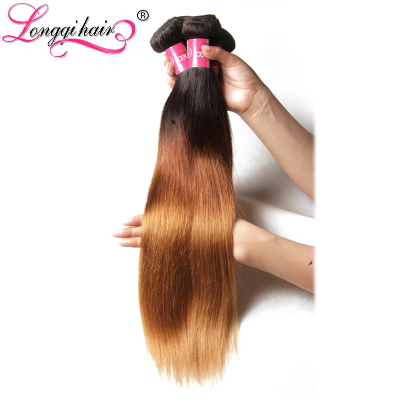Longqi hair Ombre бразильские прямые пучки волос плетение T1B/4/27 три тона Цвет