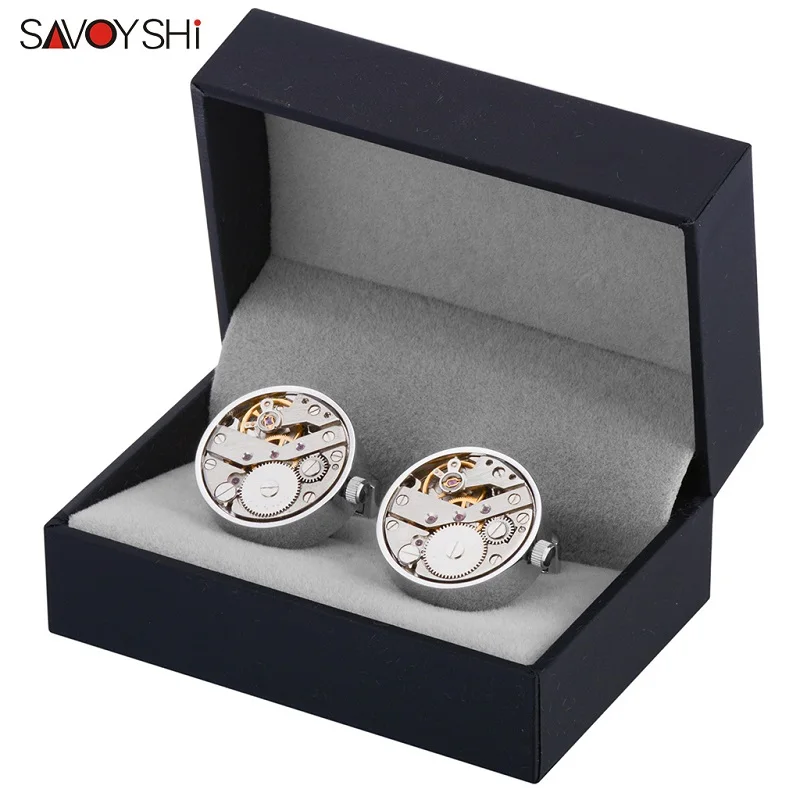 Silver with box A Савойши механические часы движение запонки для Мужская рубашка манжета функциональный часовой механизм бренд запонки дизайнерские ювелирные изделия - Окраска металла: Silver with box A