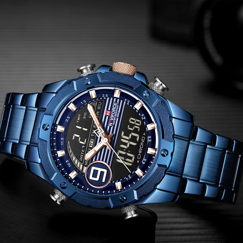Топ люксовый бренд NAVIFORCE мужские спортивные часы мужские кварцевые цифровые аналоговые часы мужские модные полностью стальные водонепроницаемые наручные часы