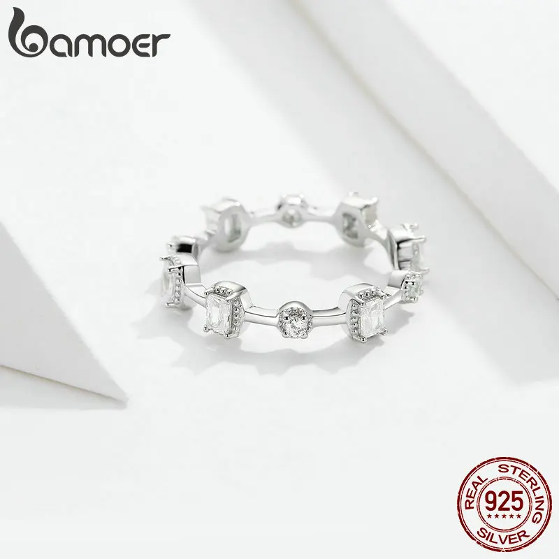BAMOER,, 925 пробы, серебряное кольцо на палец, Аутентичные, роскошные ювелирные изделия для женщин, свадебные, SCR531