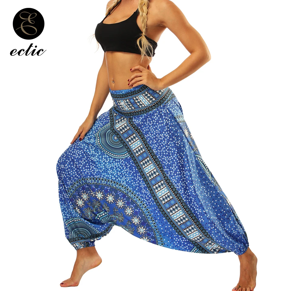 Harem Pants Elastic Waist Ethnic Leggings Flare Geometric Print Leggings High Waist Women Boho Bohemia Wide Leg Leggings Loose
