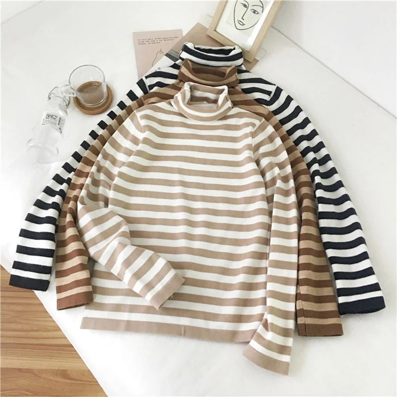 Autumn Turtleneck Striped Women Sweater Skinny Elastic Long Sleeve Knitted Pullovers Feminino Soft Femme Jumper 2019 Spring | Женская