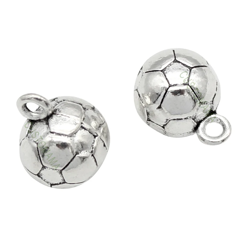 

30pcs- Soccer Ball Charms, Antique Tibetan Silver 3D Football Charm Pendant 13x10mm