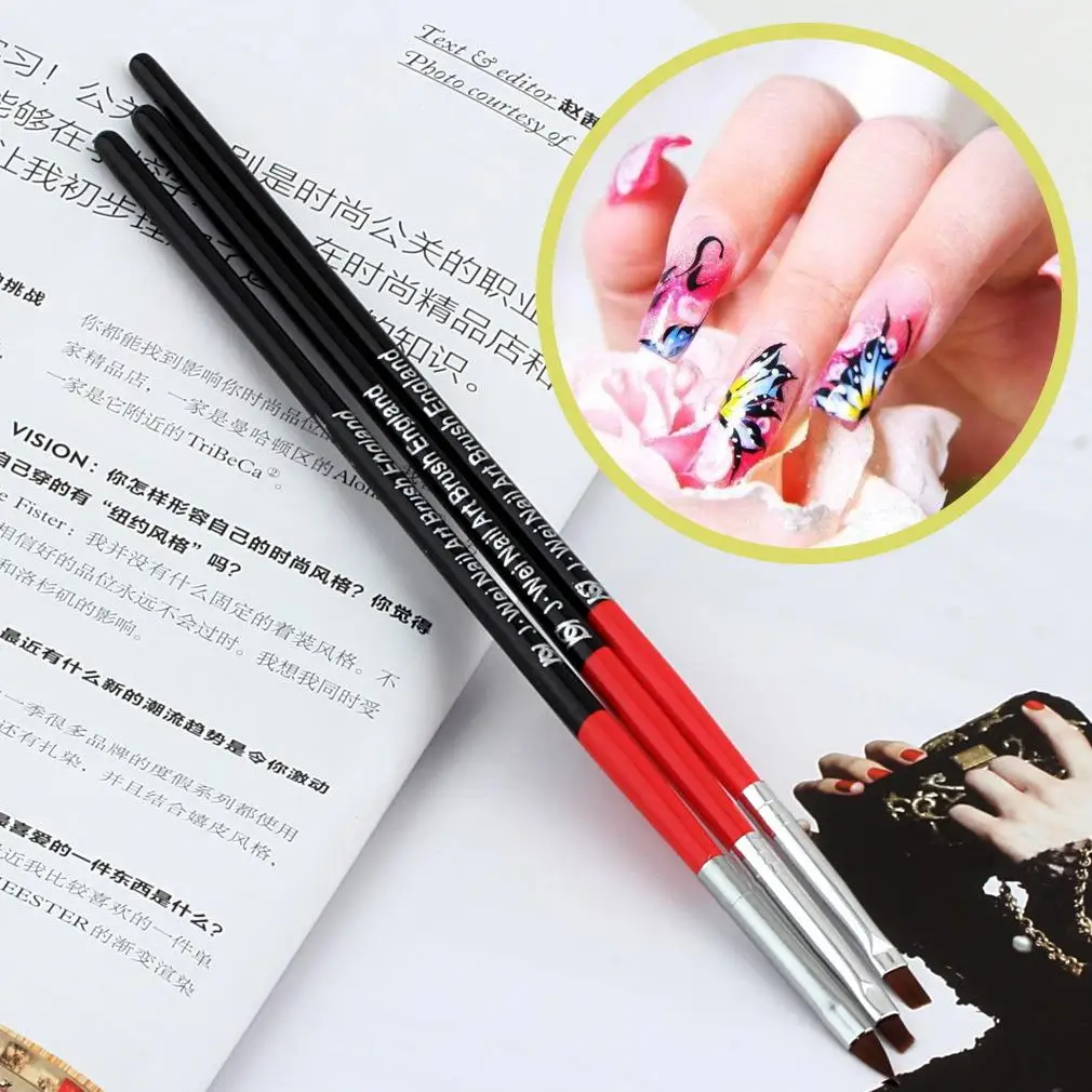 

3 pcs/set Nail Art Design UV Gel Acrylic Brush Pen Drawing Painting Set Tool Nail Brushes