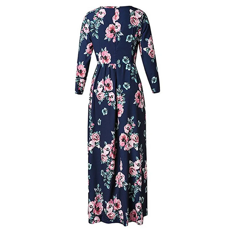 Чжихун Для женщин Весенняя мода печатных длинное платье с рукавом три четверти