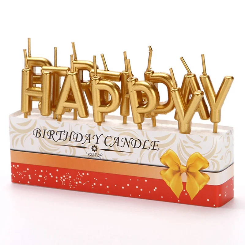 Золотой, серебряный, розовый, с надписью «Happy Birthday», торт, день рождения, праздничные принадлежности, милые свечки на день рождения, для кухни, выпечка в подарок