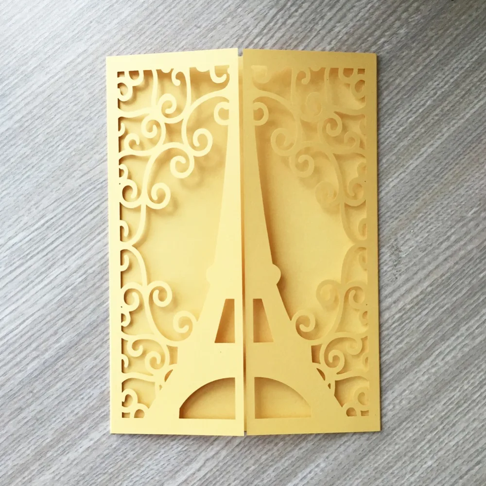 

50pcs Chic Tower design laser cut Paper Elegant wedding invitation card two folded card Greeting invitation Blessing card