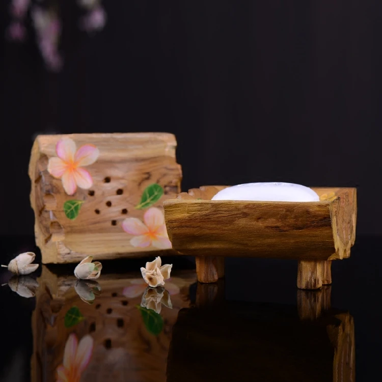 Твердой древесины Мыло шкатулка деревянная spa стойки Ванная комната создать Винтаж ручной работы Эфирные масла хранения держатель ручной резьбой краски