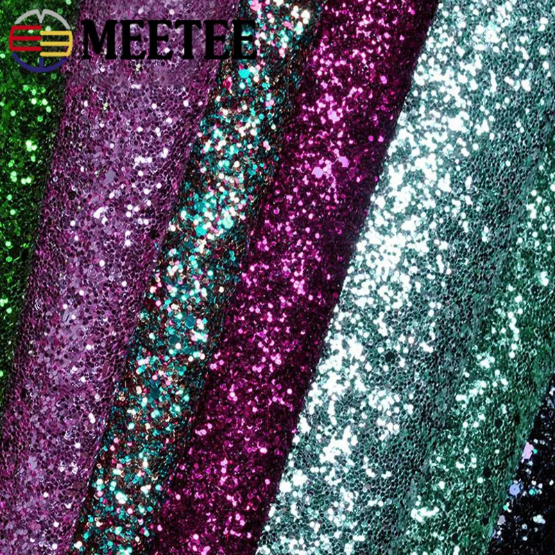 Meetee 25x138 см блестящая синтетическая кожа искусственная PU Блестки ткань для Одежда