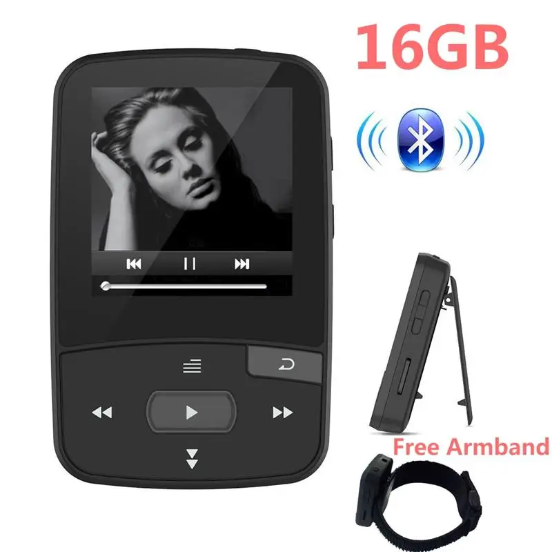 Bluetooth MP4 плеер 16 Гб клип спорт устойчивое без потерь аудио плеер с fm-радио шагомер и Закладка, максимальная поддержка 64 ГБ
