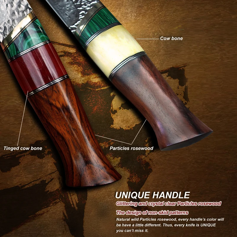 TUREN-Little Samurai 60 HRC ручной работы дамасский охотничий прямой нож палисандр кость Бирюзовая ручка с коровьей кожей оболочка