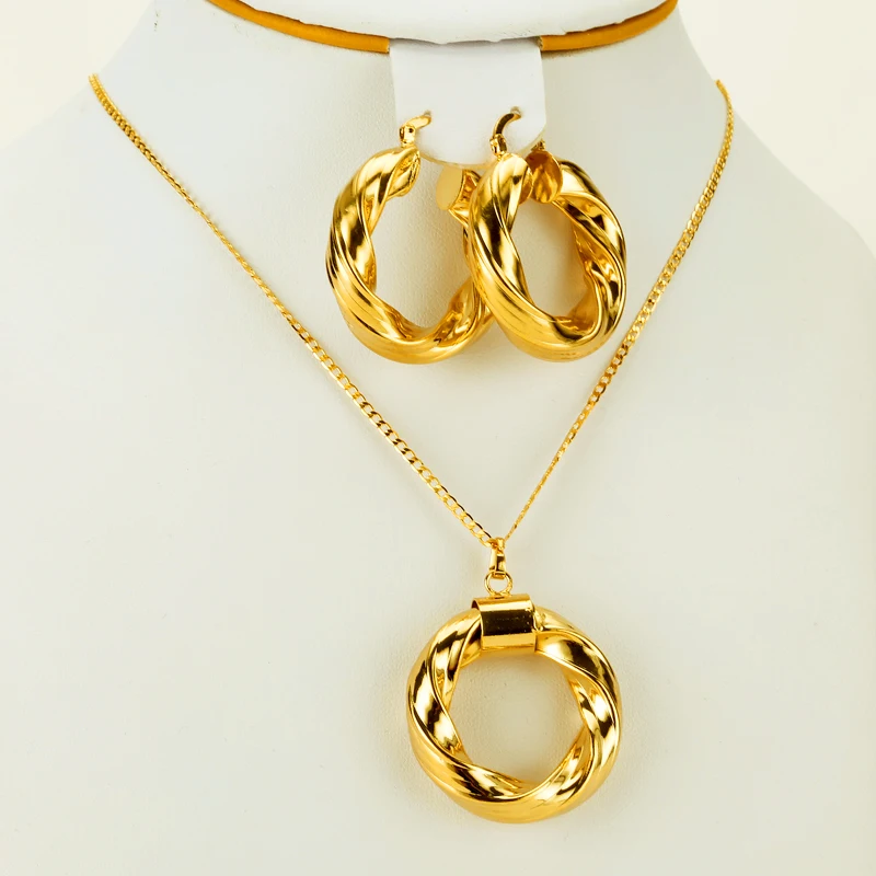 Ожерелье и серьги из Дубая золотые эфиопские африканские наборы ювелирные