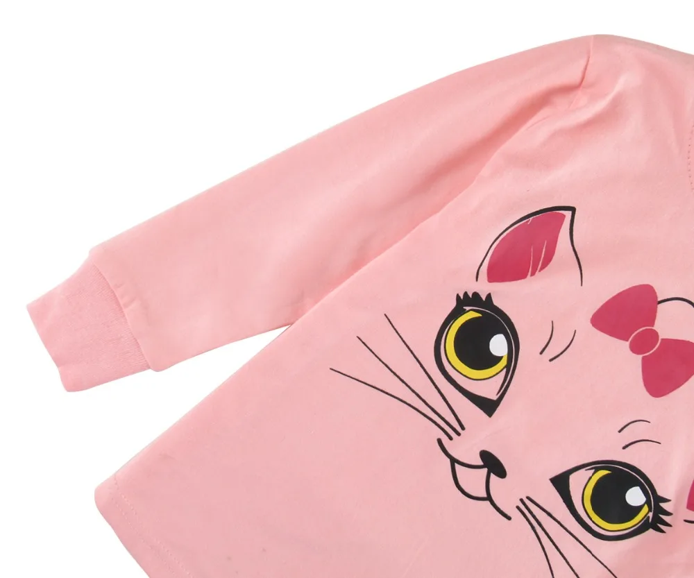 Пижама с котенком для девочек детская зимняя пижама длинными рукавами розовая