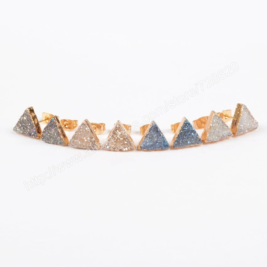 BOROSA 5 шт треугольник золотого цвета натуральный кристалл Druzy Титан смешанные цвета Druzy шпильки серьги G0915