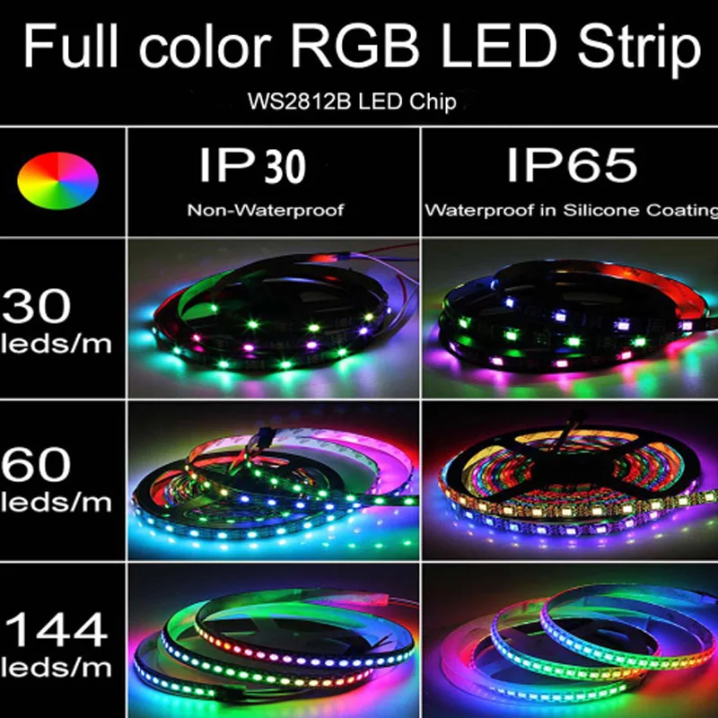 Светодиодная Пиксельная лента WS2812 0 5 м/5 м с двойным сигналом 30/60/144