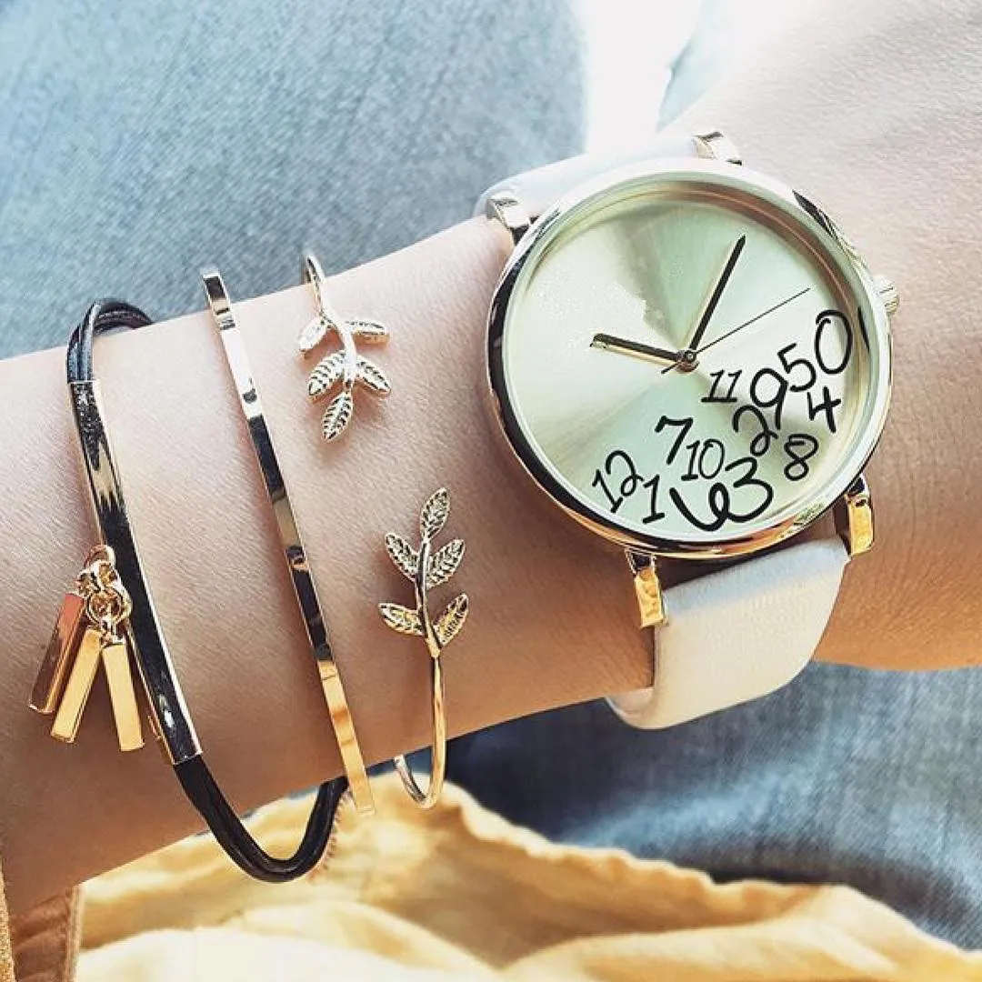 

2018 3 pcs Hot Sale Women Bangle Jewellery Leather Rope Crystal Bead Simple Bracelet Charm Leaf Bangles Set Lady Birthday Gift