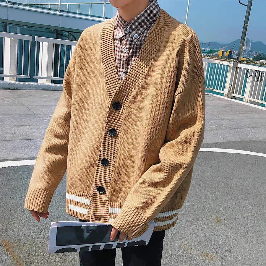 New 2017 Autumn Winter Warm Male Oversize Leisure Stripe Sweater Knitting Cardigan Agasalho Masculino Mens Casual Knitwear M-2XL |