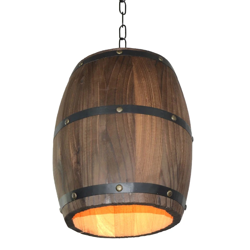 

American personality creative cafe bar vintage restaurant wooden barrel wooden wine pendant lights e27 led lamp