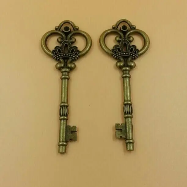 

T596 free shipping 10pcs/bag size 85*35mm key pendant Crown key charms Antique Alloy Jewelry finding key accessories charm