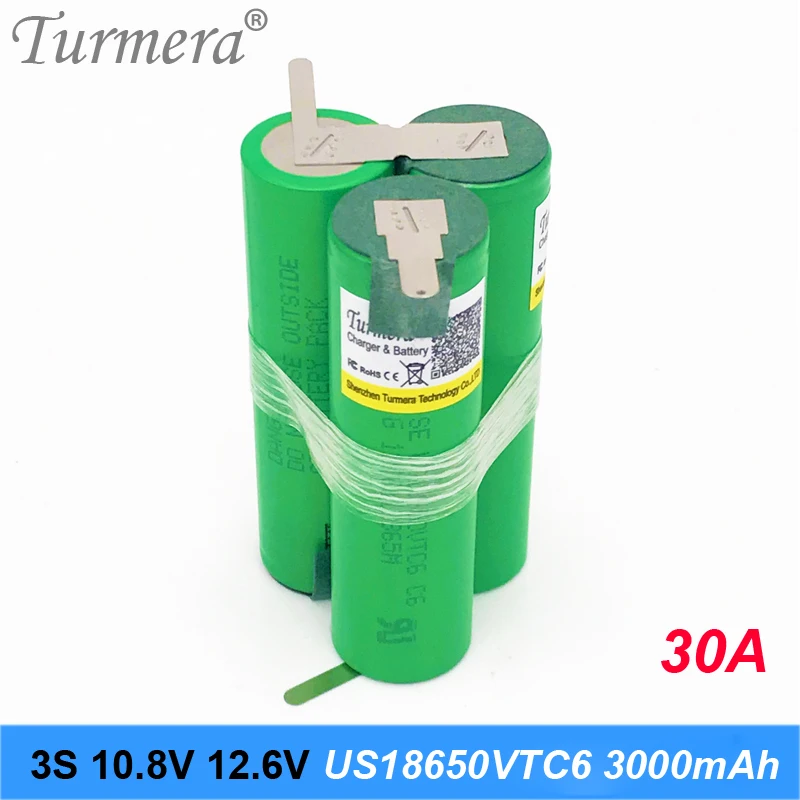 Аккумулятор Turmera 3S 12,6 V 4S 16,8 V US18650VTC6 3000mah 30A ток разряда для шуруповерта батареи(по индивидуальному заказу