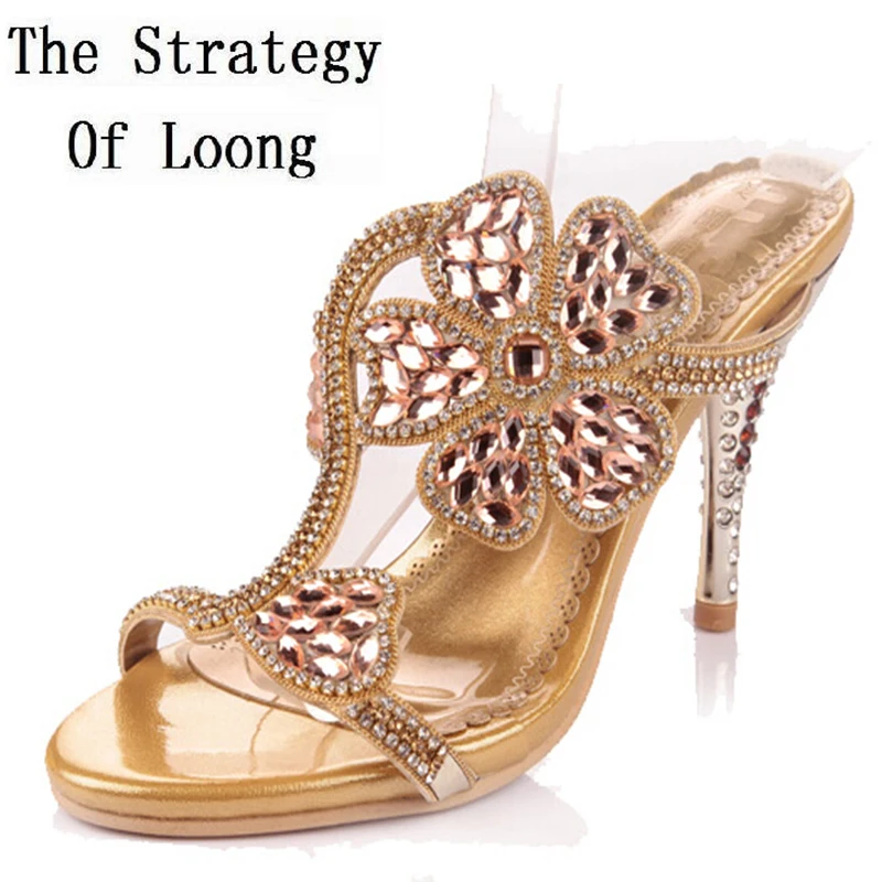 Летние Новые шикарные женские Стразы с кристаллами открытым носком Модные