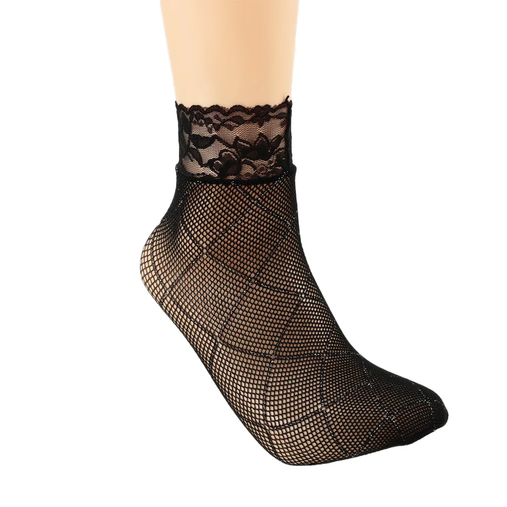 Модный Блестящий Кристалл шелковые носки серебристые яркие блестящие кружевные