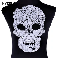 skull white black lace embroidered neckline collar trim clothes fabric sewing supplies craft wedding dress applique patch bw046