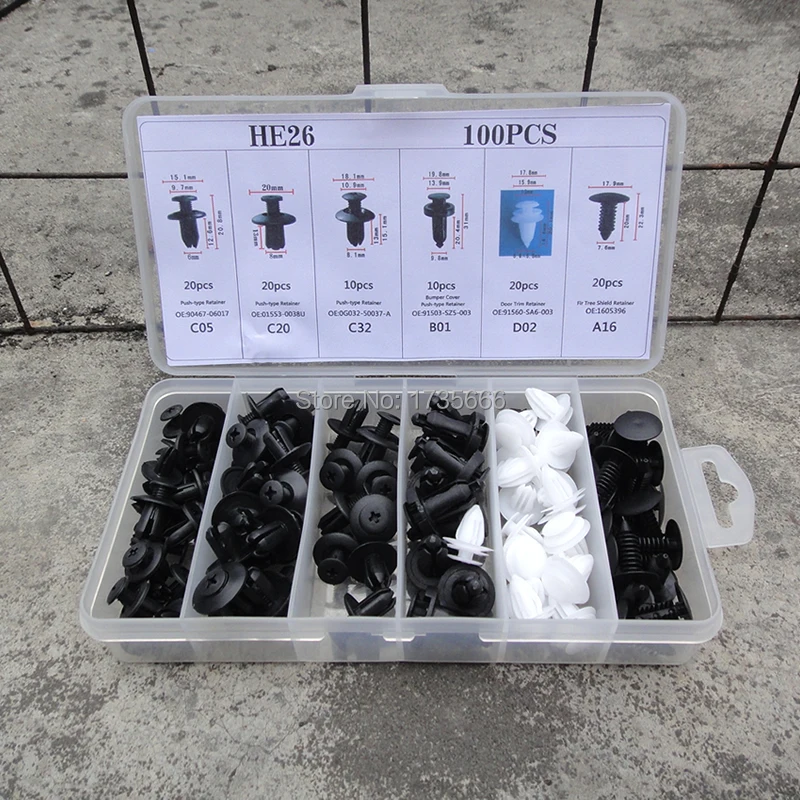 

100Pcs Clip 6 Size Automotive Push Pin Retainer Assortment Kit For Audi A5 A6 Bmw For Toyota Honda