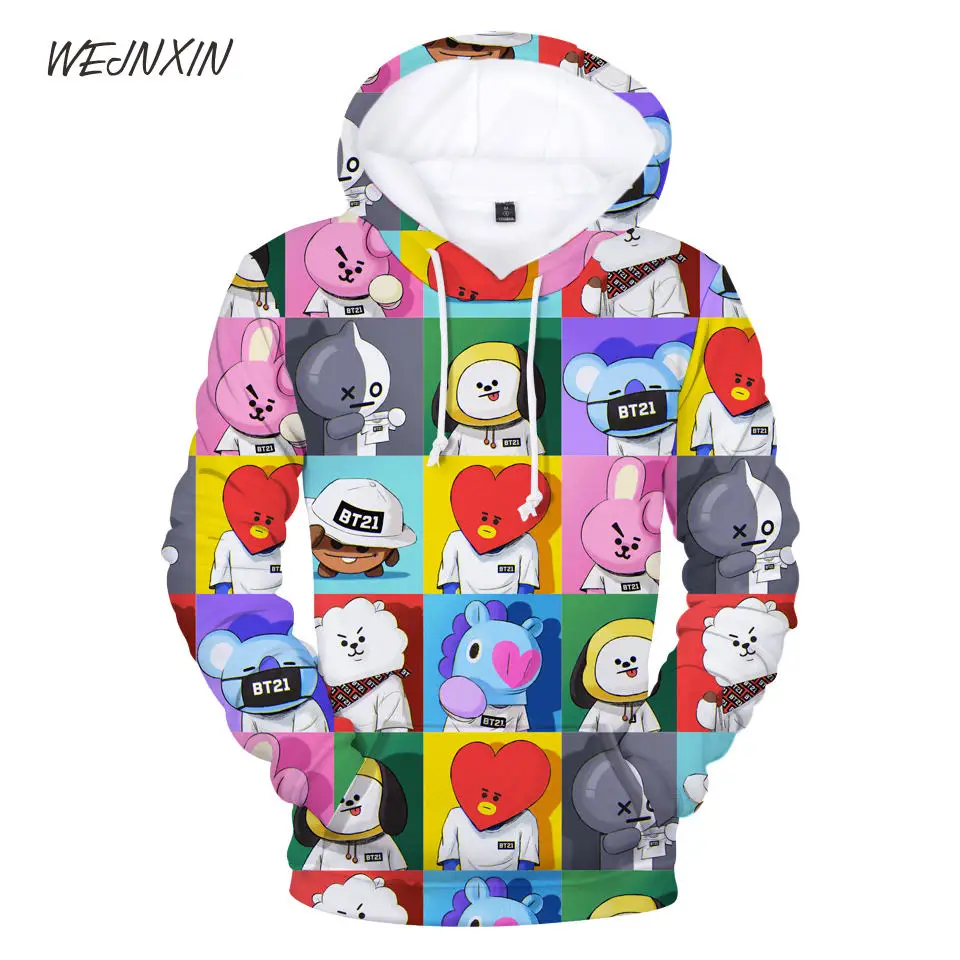 WEJNXIN прекрасный BTS Клубные мультфильм 3D принт капюшон толстовки Для женщин мужчин