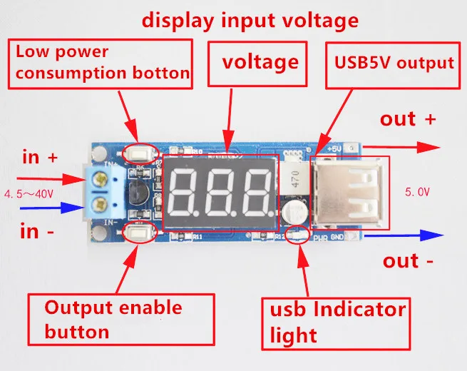 USB понижающий модуль преобразователя Напряжения DC-DC 4,5-40 V понижающий светодиодный вольтметр 5 V/2A Интегральные схемы