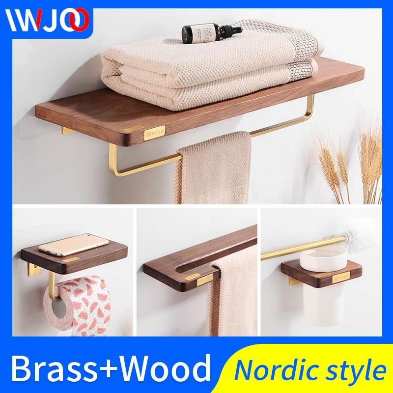 Держатель для полотенец ванной комнаты латунный деревянный держатель настенный