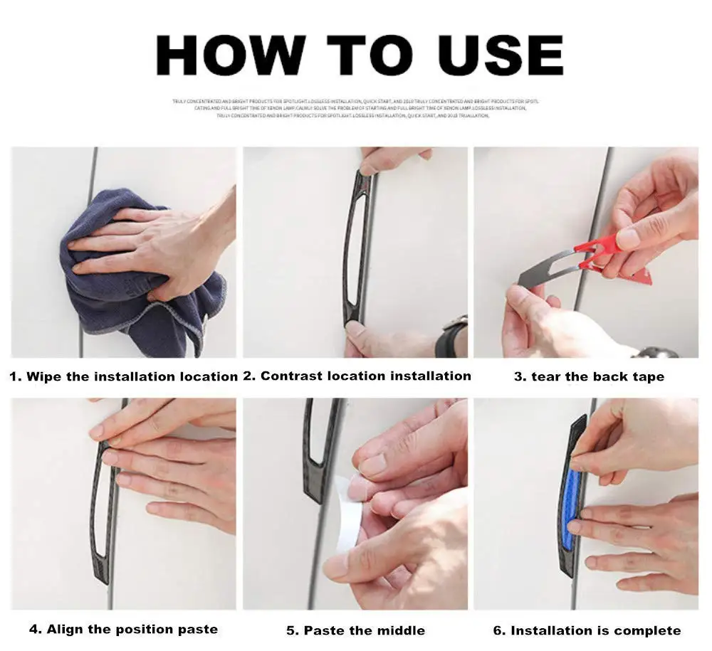 

4pcs Reflective Stickers Black Carbon Fiber Strips Car Side Door Edge Bumper Anti-Scratch Protection Guards Trim Stickers