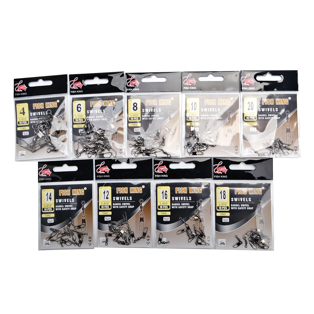 FISH KING 10 шт./лот 4 #-22 # рыболовные Вертлюги с защелкой рыболовный крючок соединитель