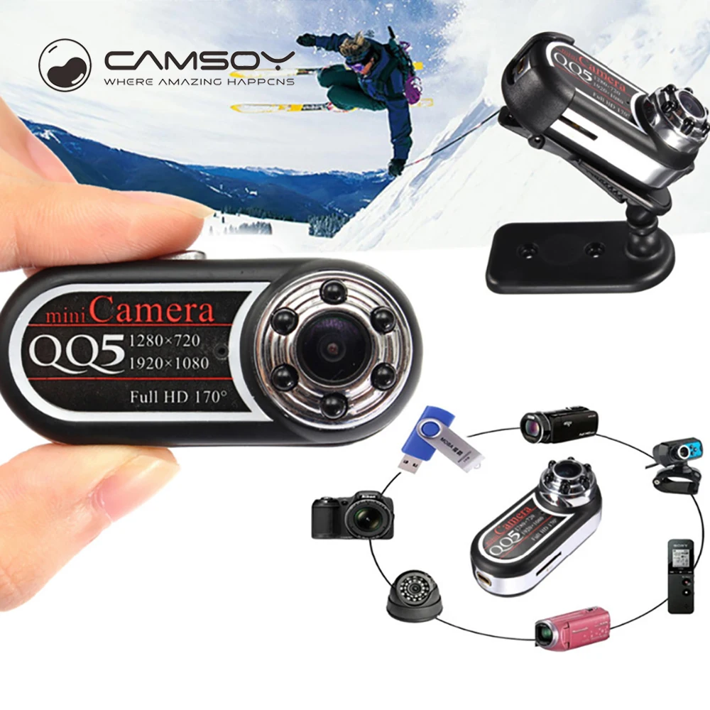 QQ5 Мини видеокамера Full HD 1080P инфракрасного ночного видения мини Webcam 170 широкий