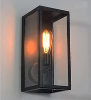 brief black rectangle e27 led bulb wall sconce clear class cover outdoor wall light fixture metal frame glass wall lamp