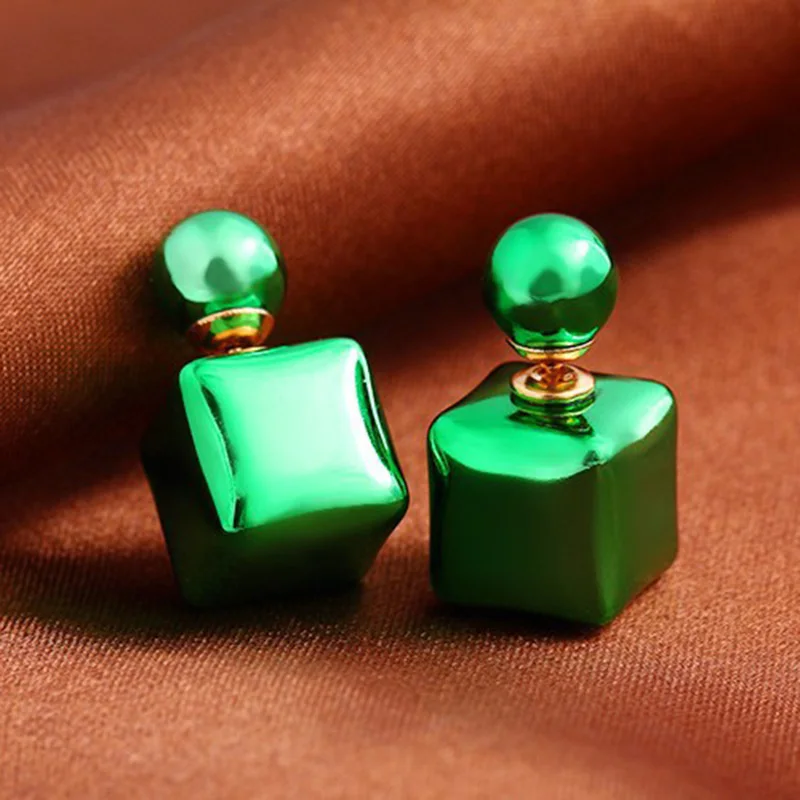 Настоящие фирменные яркие квадратные серьги с бусинами двухсторонние матовые