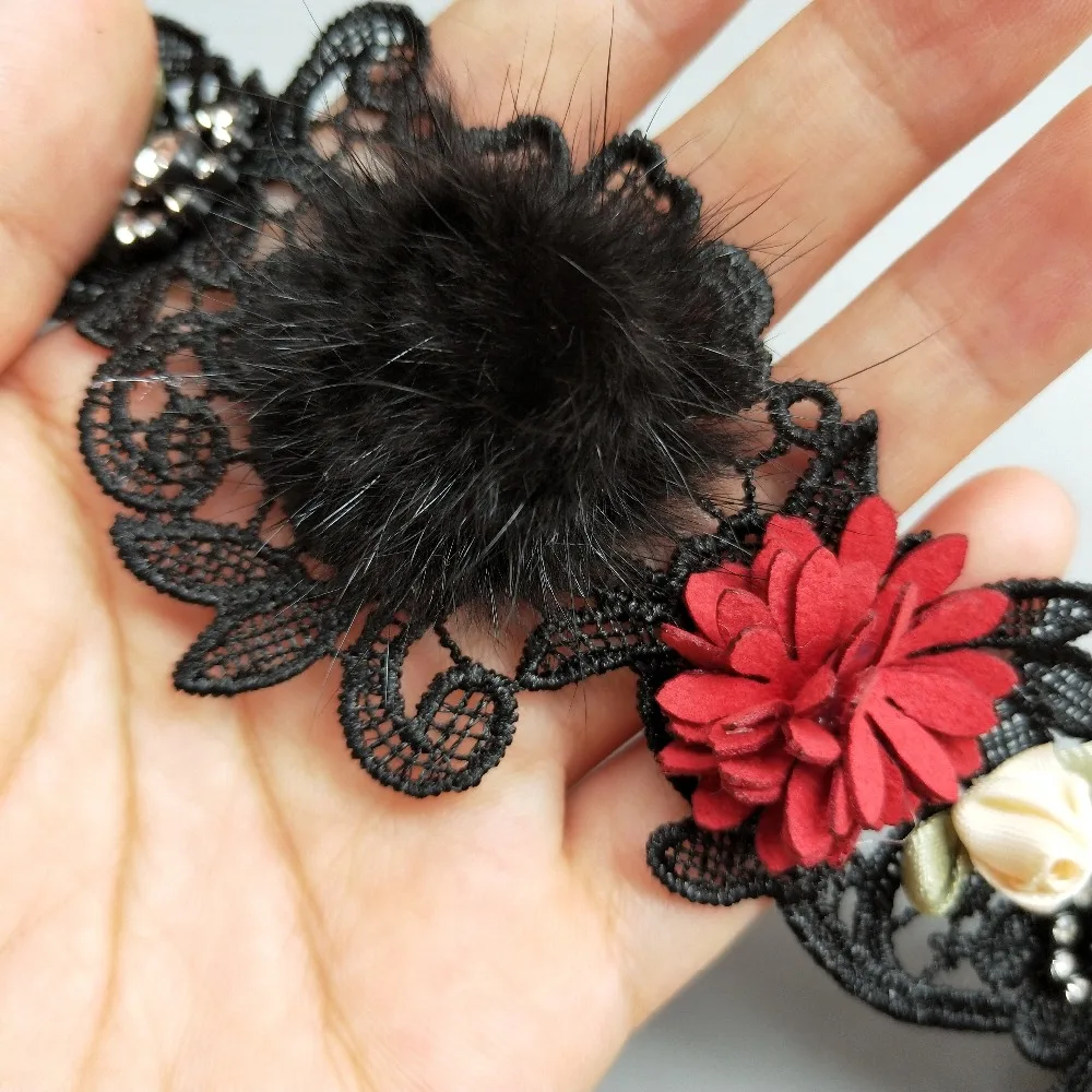 2 метра 58 мм меховой шар цветок листья алмазное кружево край отделка Лента ткань