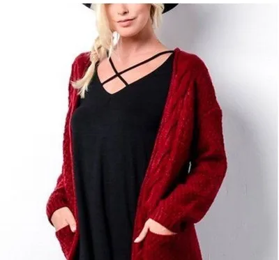 

New 2020 Autumn Winter Women Sweater Long Cardigan Women V-neck Long Sleeve With Pocket Knitted Sweater Cardigans Mujer Invierno