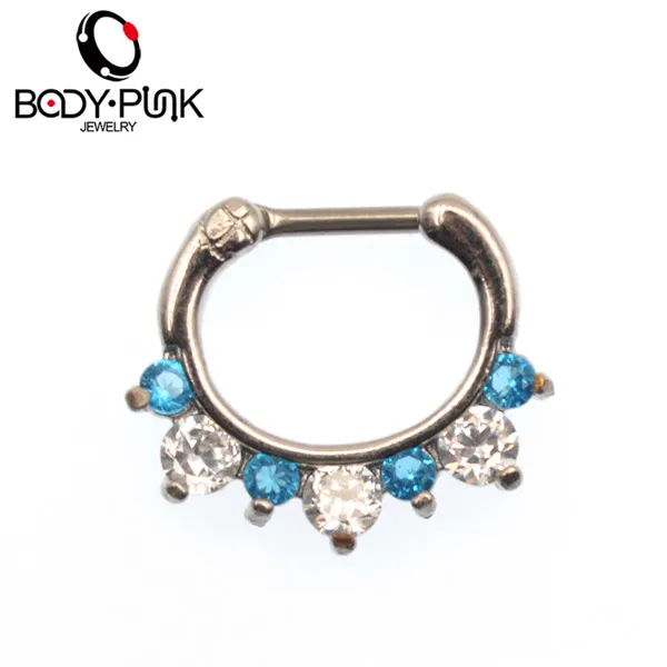 Корпус панк 16 г(1,2 мм) кольцо для носа Daith серьги для ушного хряща нержавеющая сталь обруч с кристаллами разноцветный пирсинг для тела ювелирные изделия для женщин - Окраска металла: J
