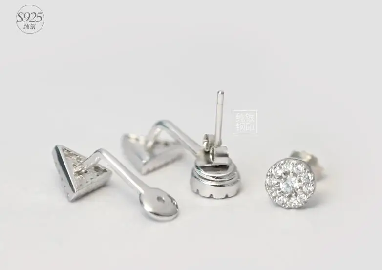 Женские Геометрические серьги серебристые белые с круглым и треугольным