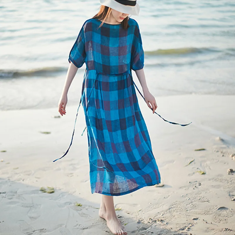 SCUWLINEN 2019 Для женщин сезон: весна–лето платье Повседневное классическое в клетку