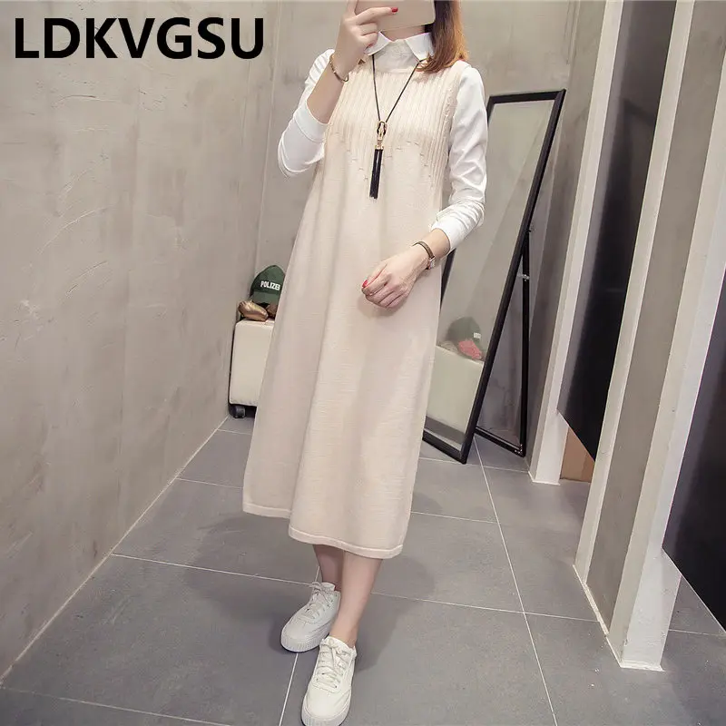 Sleeveless Knitted Dress Women' Long Loose Large Size Sweater Dresses Autumn Winter New Casual Pull Femme Vestidos Tide Is1478 |