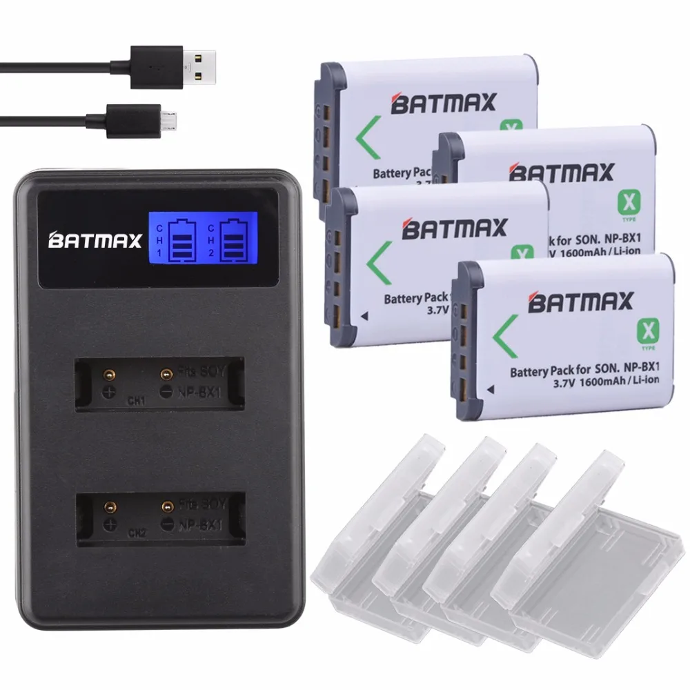 Аккумулятор Batmax 4 шт. NP BX1 набор аккумуляторов с ЖК дисплеем и USB зарядным