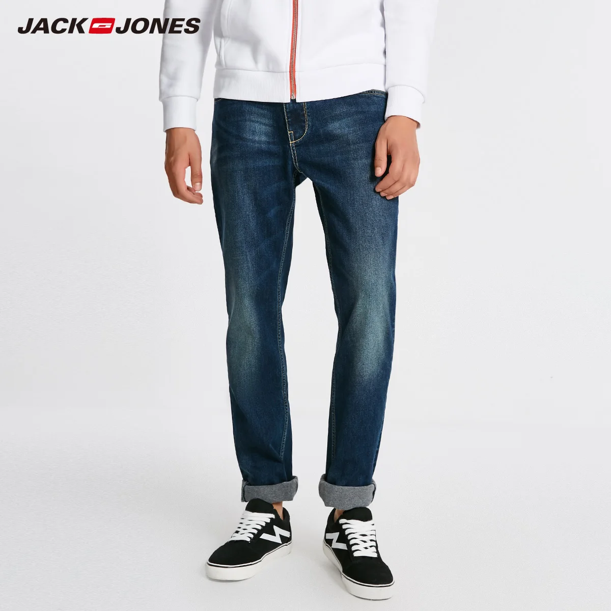 DENIM BLUE Джек Джонс Мужские теплые хлопчатобумажные твердые прямые джинсовые брюки Байкерские джинсы джинсы мужские | 218432505 - Цвет: DENIM BLUE