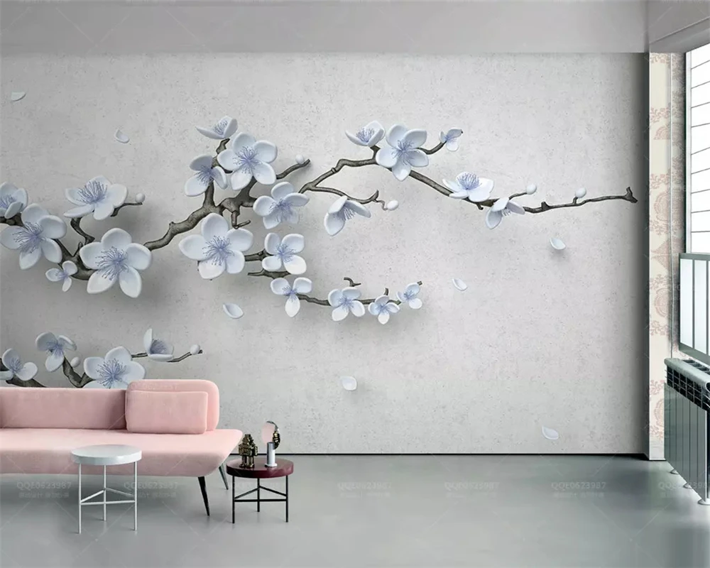 beibehang Customized 2019 new wall papers home decor embossed plum branch 3d three-dimensional Chinese background wallpaper |