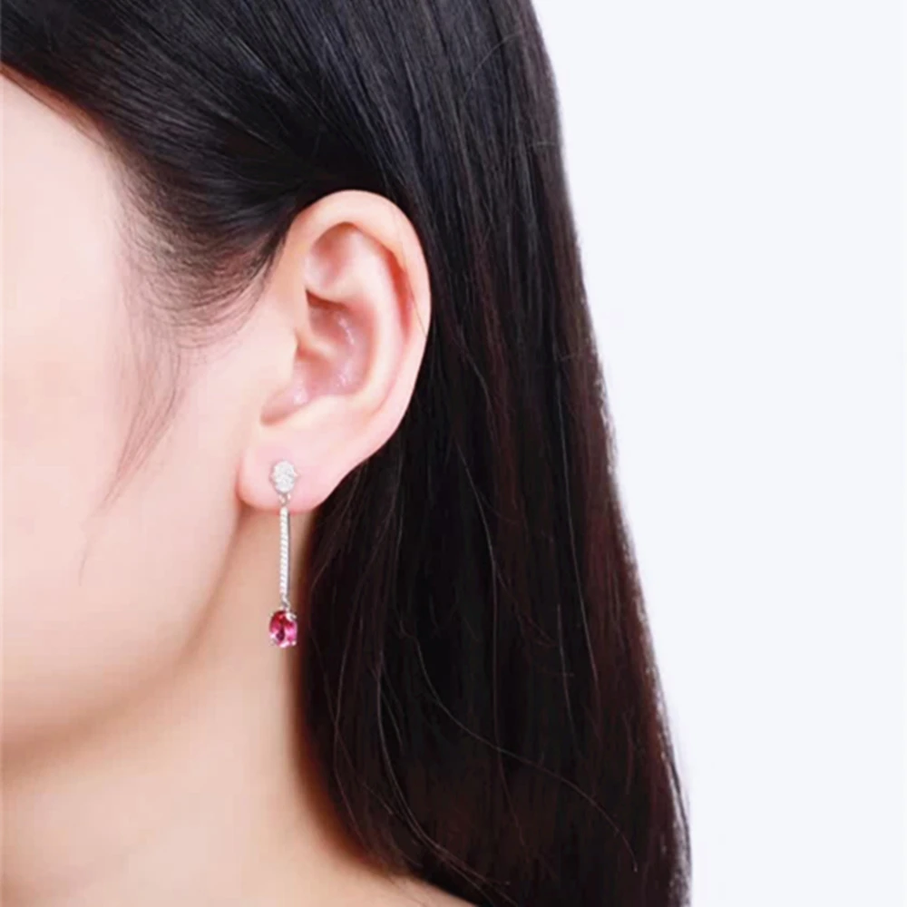 

wholesale fashionable gemstone jewelry 925 sterling silver natural pink topaz pendant earrings for female