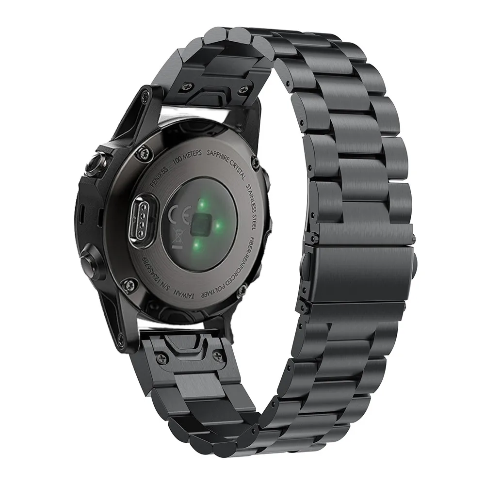 Быстросъемный ремешок 20 мм из нержавеющей стали для часов Garmin Fenix 5S/5S plus, металлические смарт-браслеты+ инструмент - Цвет ремешка: Черный